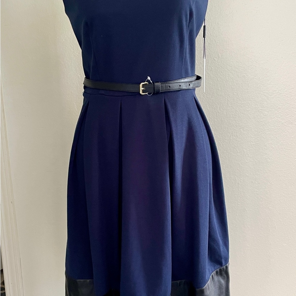 Calvin Klein Leather Trim Sleeveless Dress